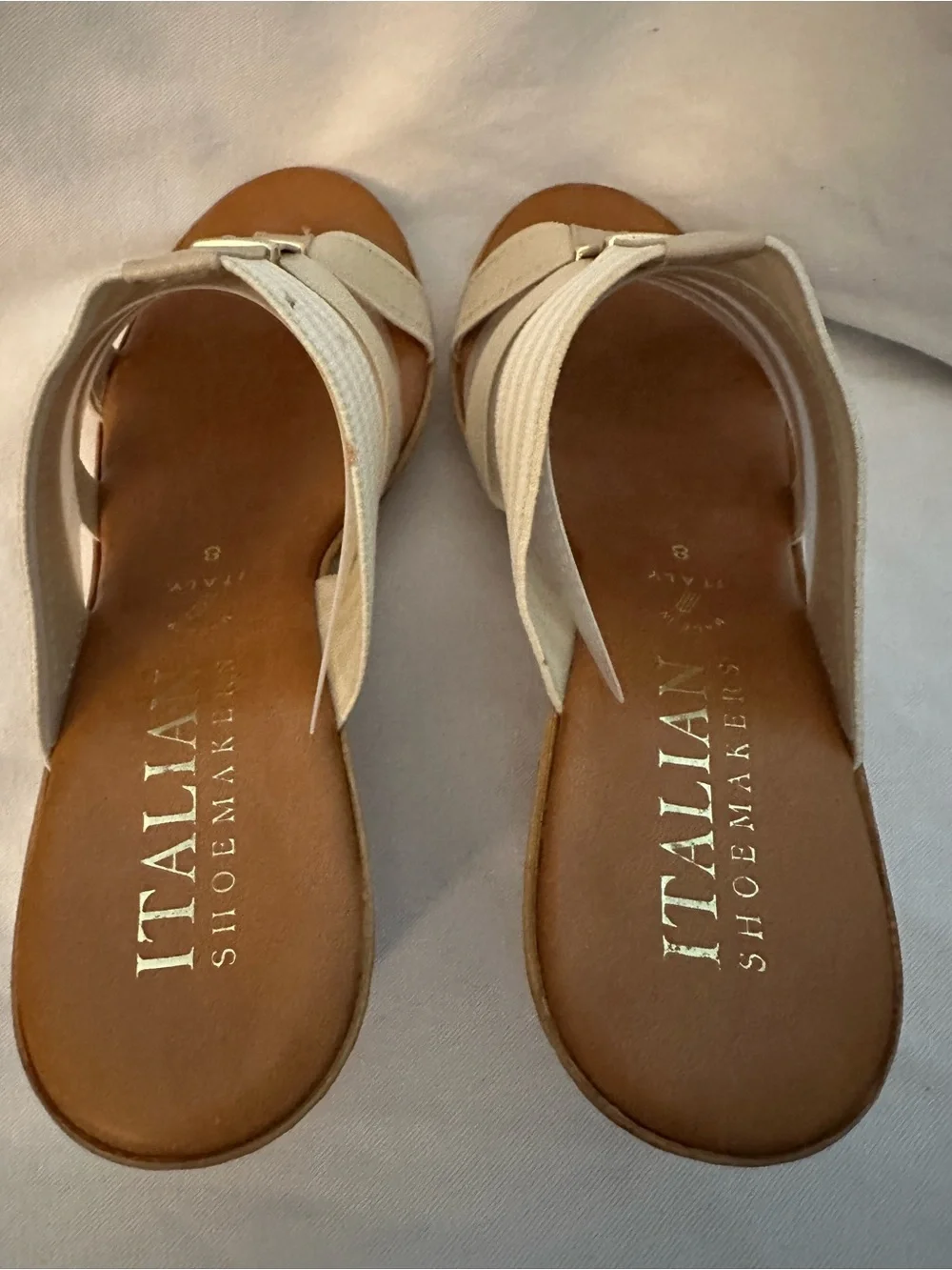 Italian Shoemakers Italy Wedge Slide Sandals Women's Size 8 Beige Elastic